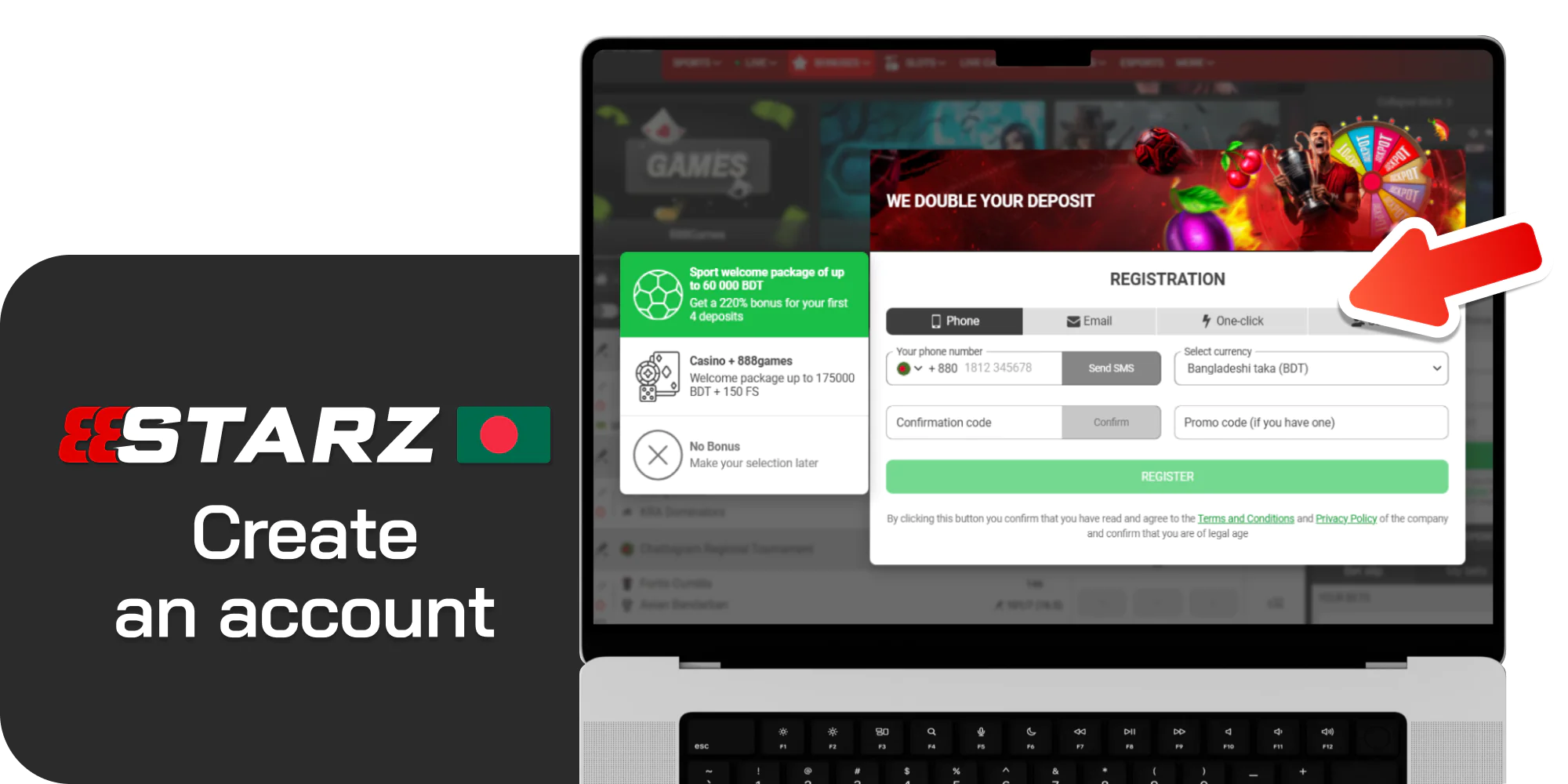 Register a new account at 888starz in Bangladesh